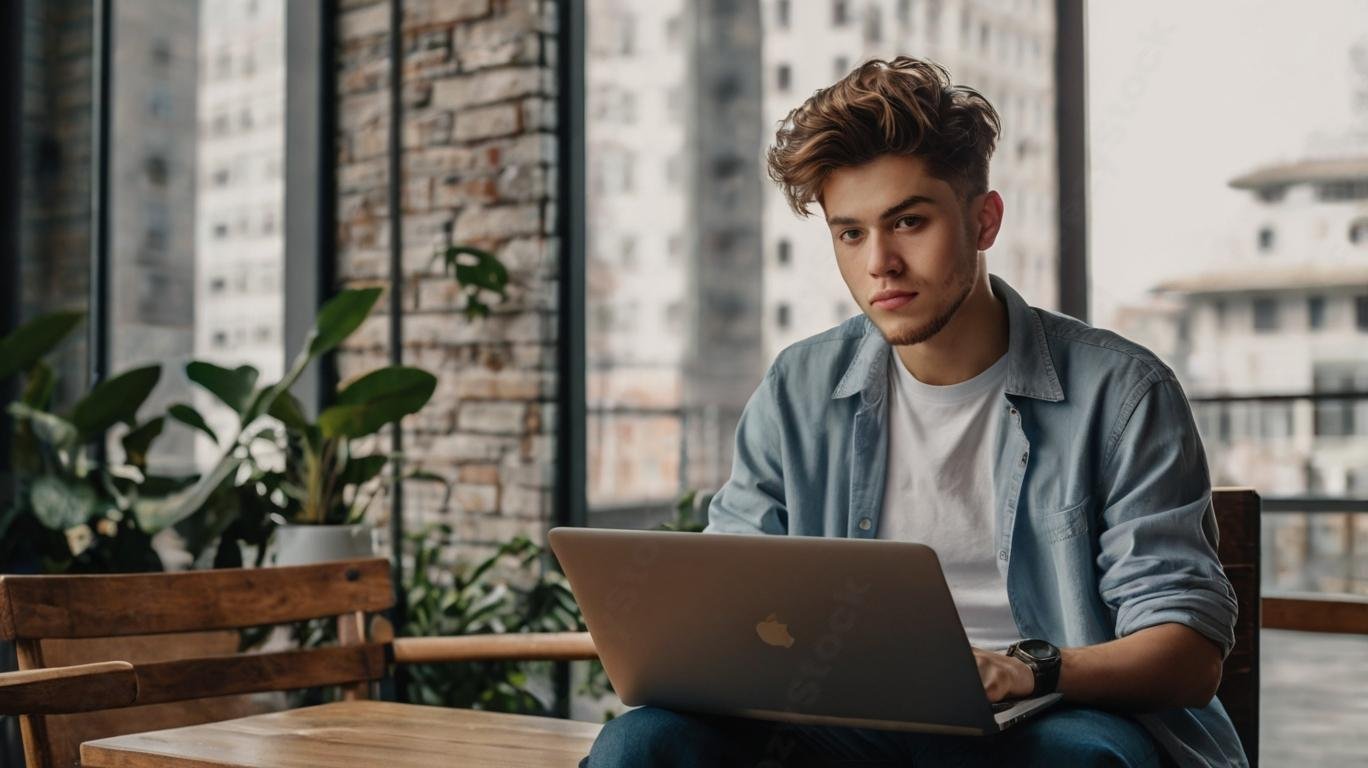 Download Free Teen Boy Using Laptop loading=