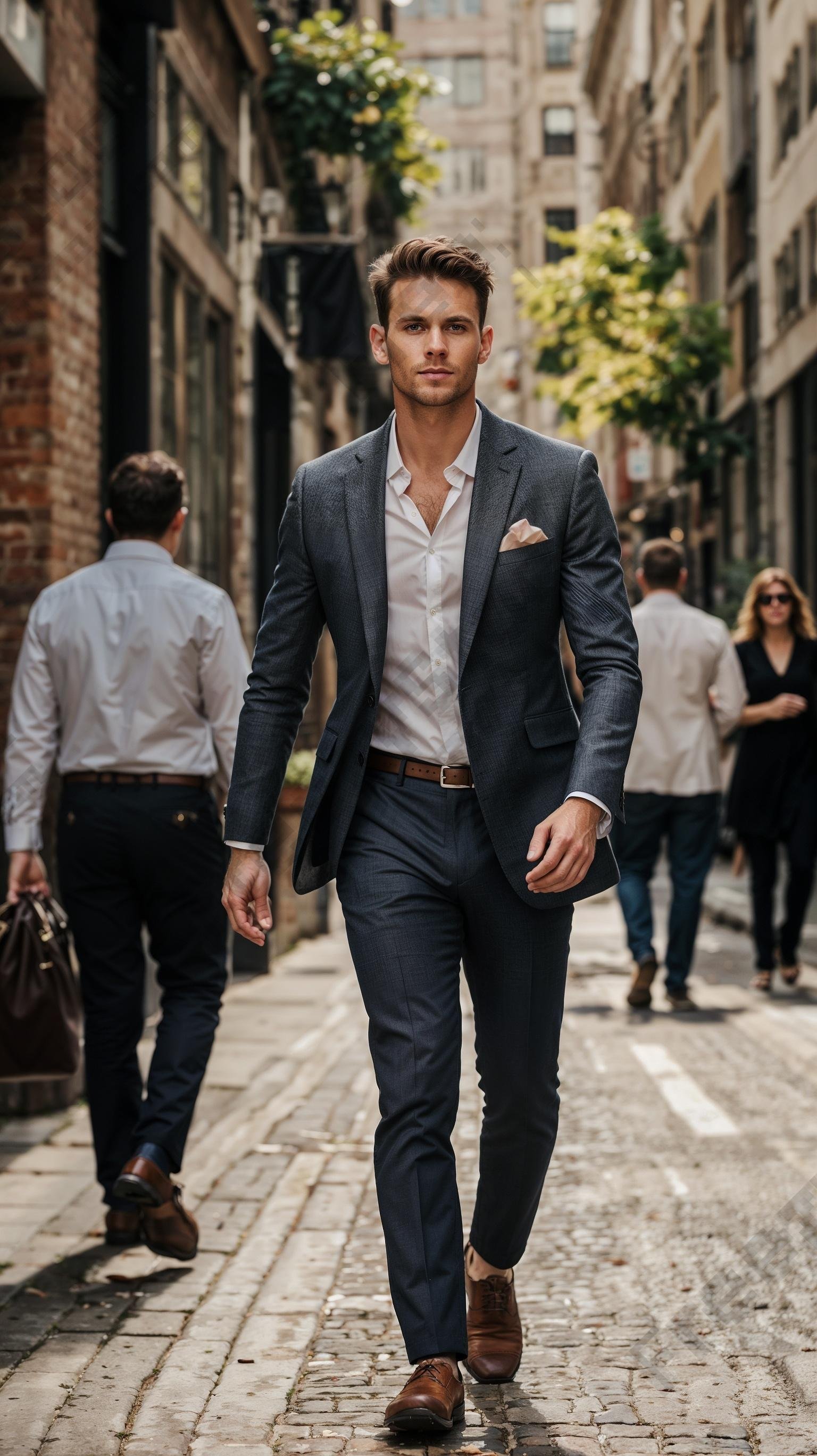 Download Free Men Walking In Streets Wearing Blazer loading=