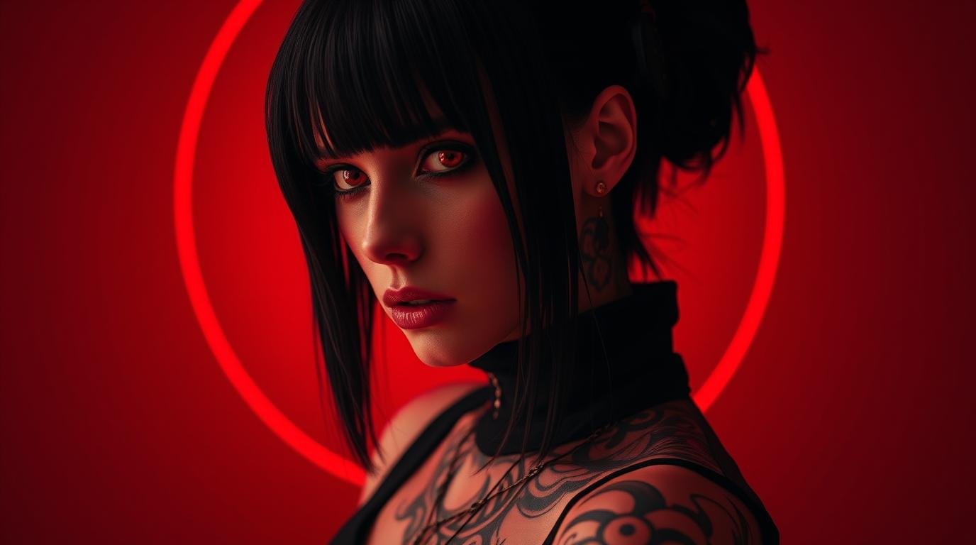 Download Free Cyberpunk girl red wallpaper 4k loading=