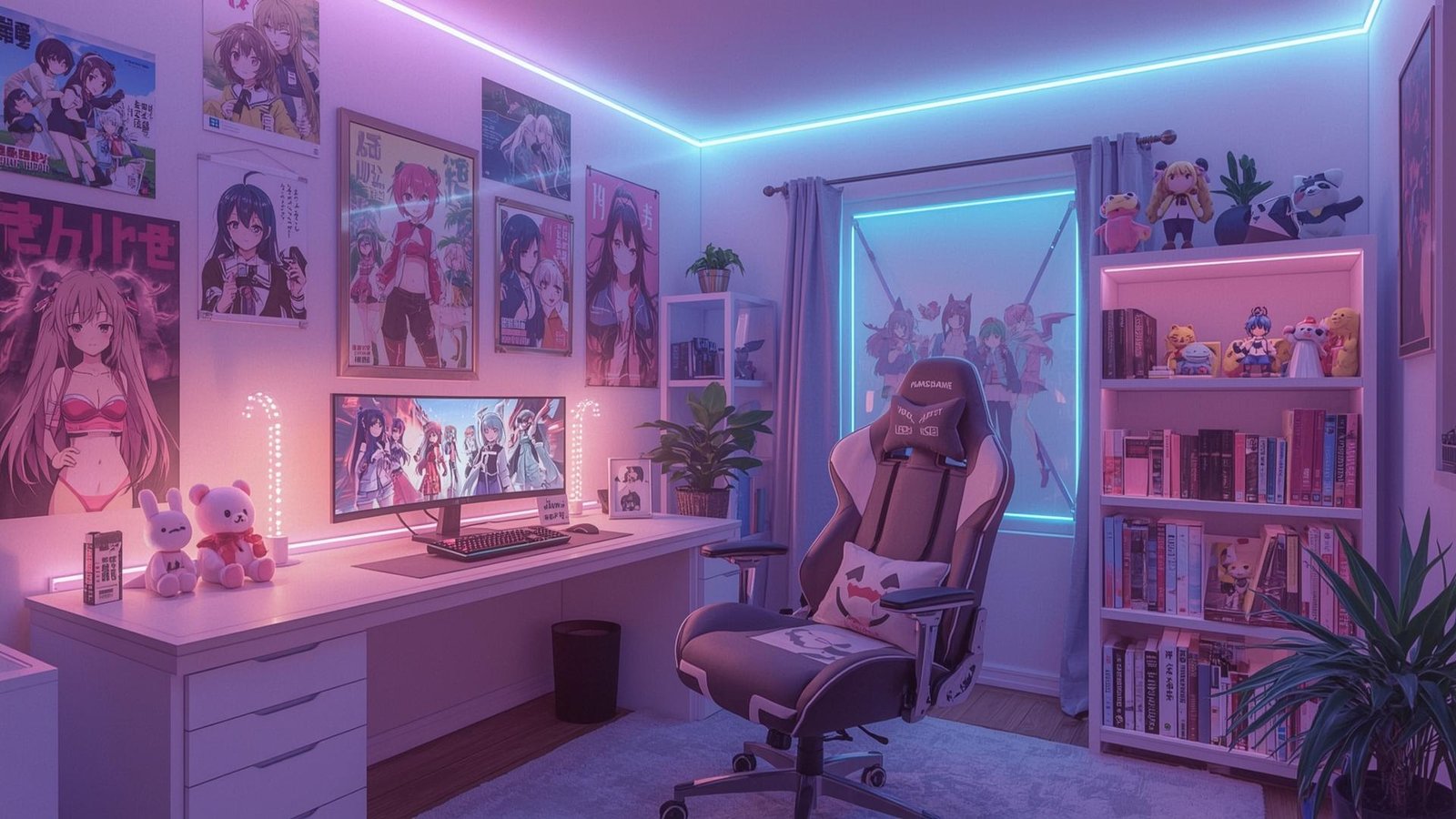 Download Free Cozy Otaku Gaming Room Wallpaper