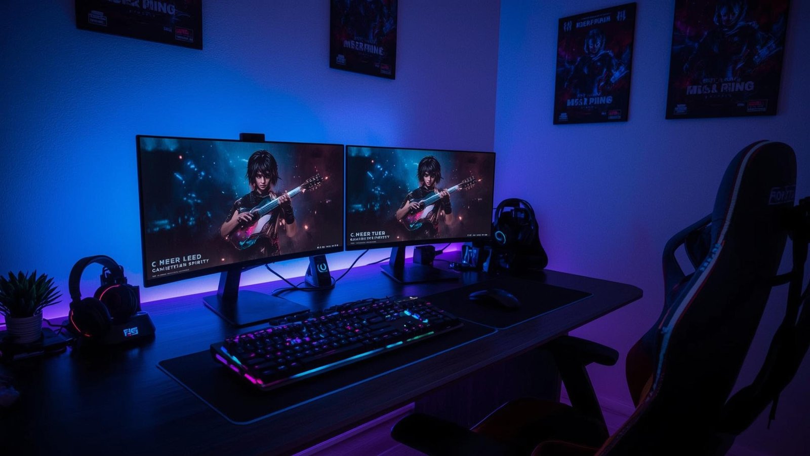 Download Free Blue Neon Gaming Room Wallpaper