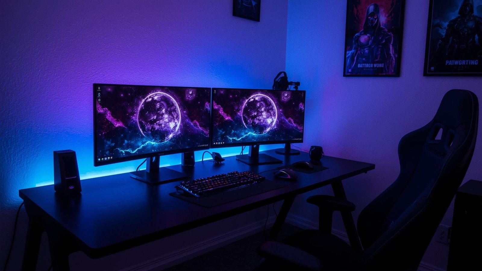 Download Free Cyber Blue Gaming Room Setup Wallpaper