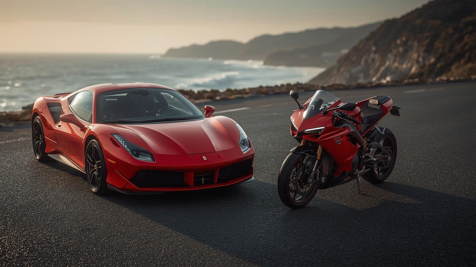 Download Free Sleek Red Car and Bike Duo Wallpaper