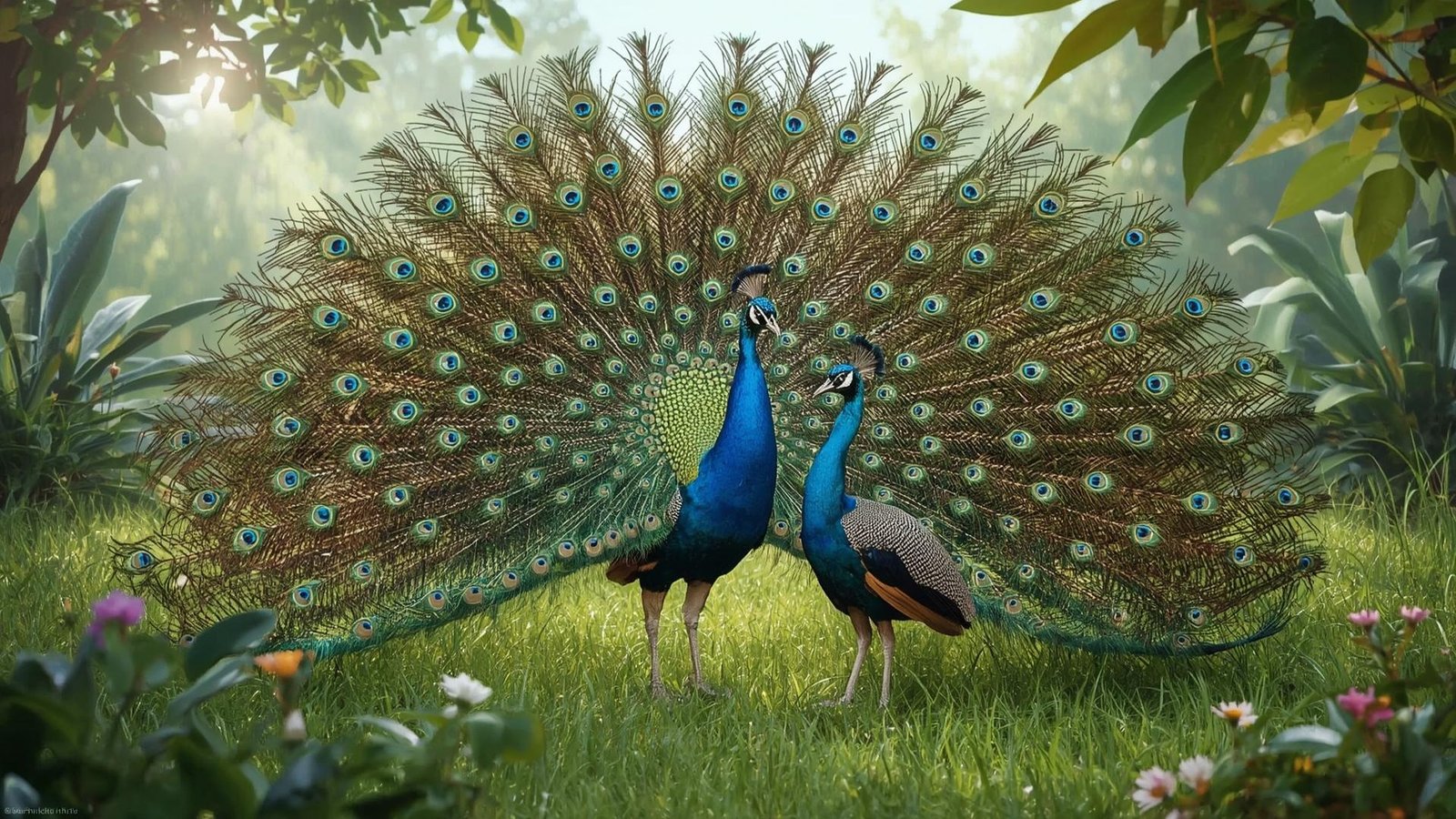 Download Free Peacock Duo in Garden Wallpaper