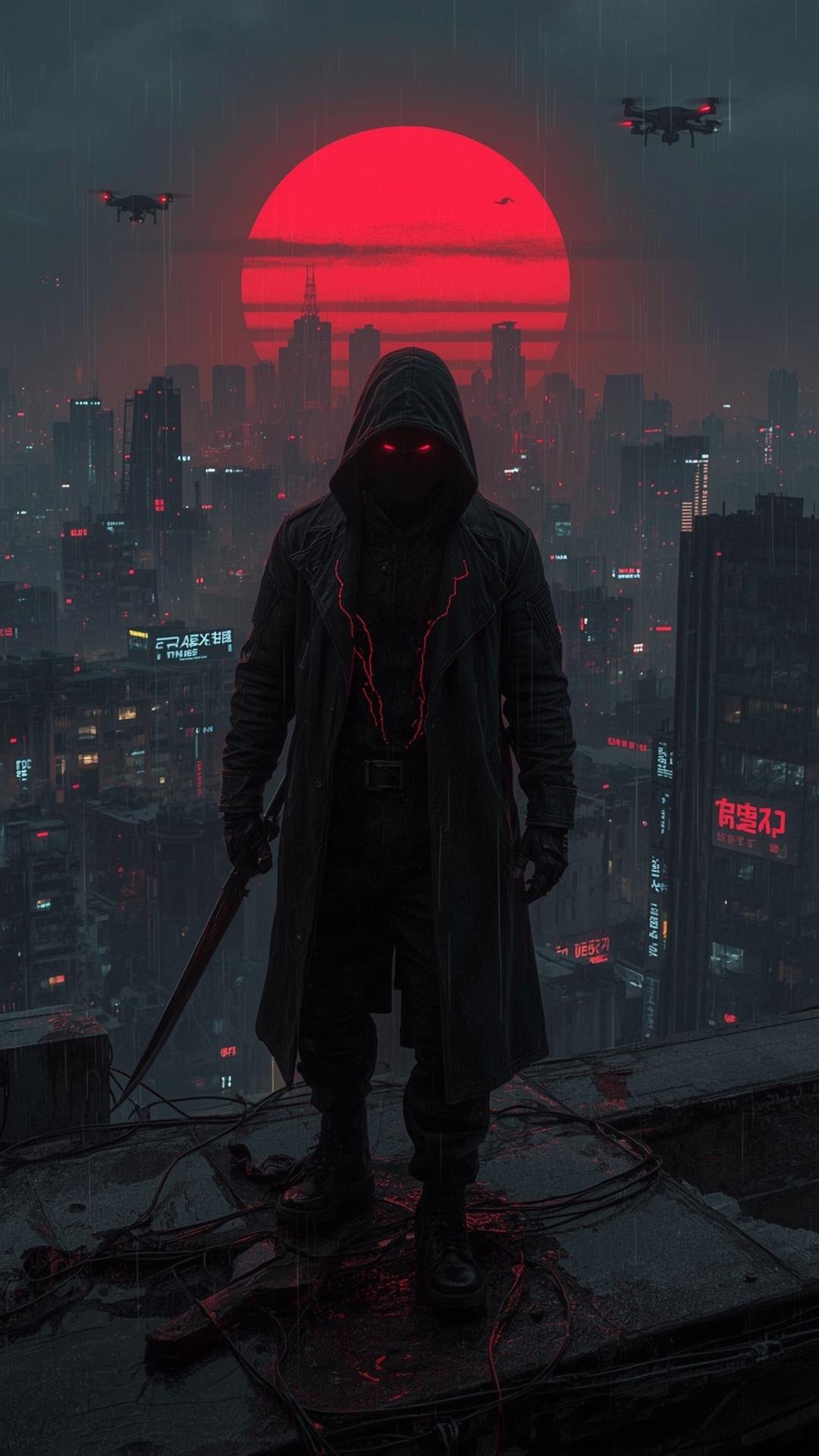 Download Free Dark Cyberpunk Hooded Figure Wallpaper