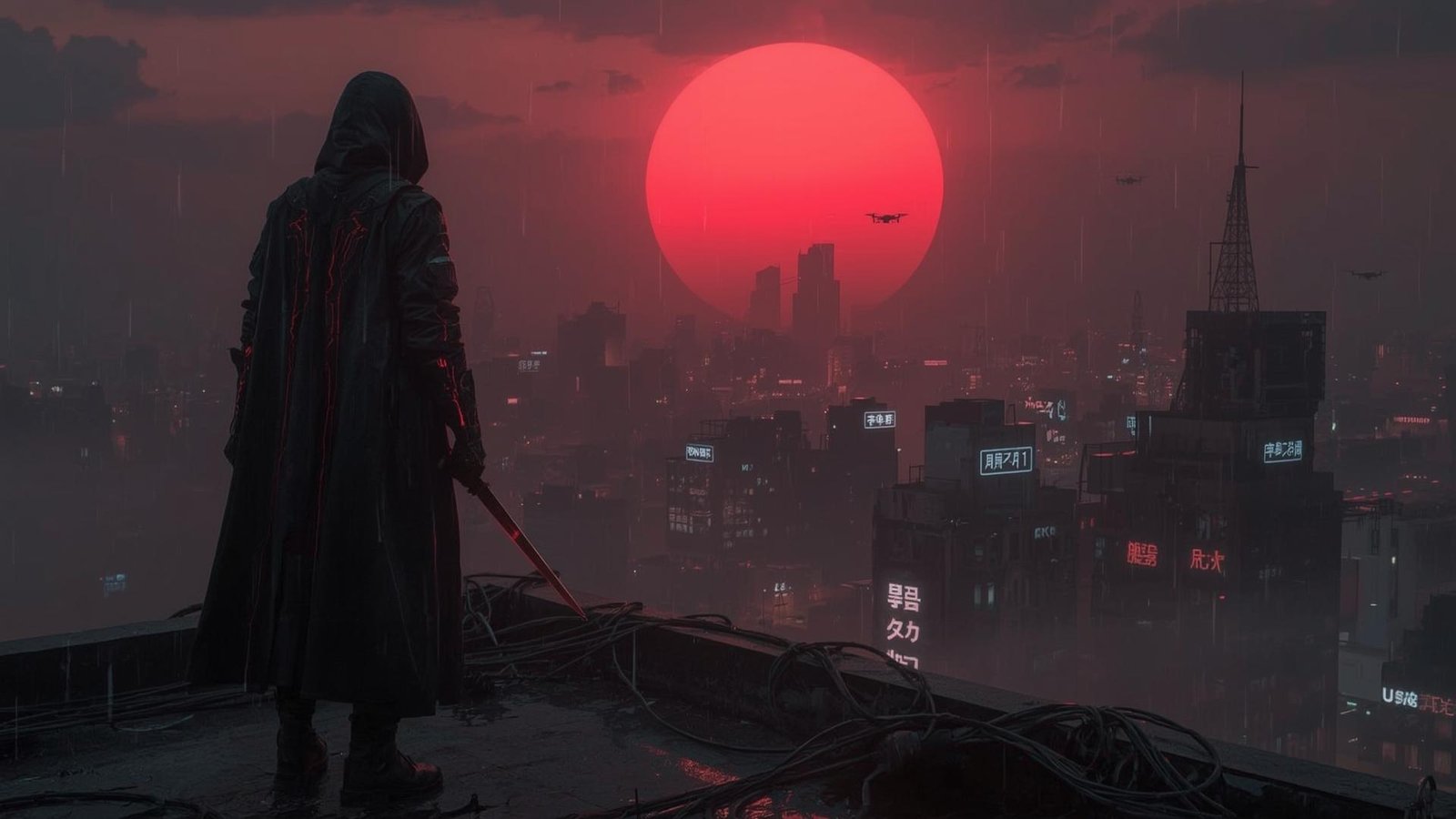 Download Free Futuristic Red Circle Samurai Wallpaper