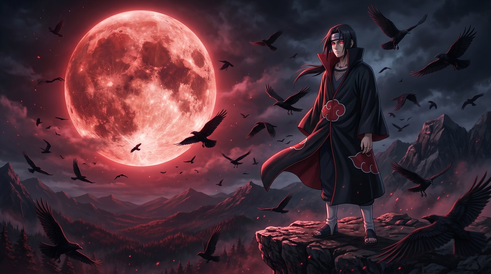 Itachi Uchiha Wallpaper Red Moon 4k wallpaper