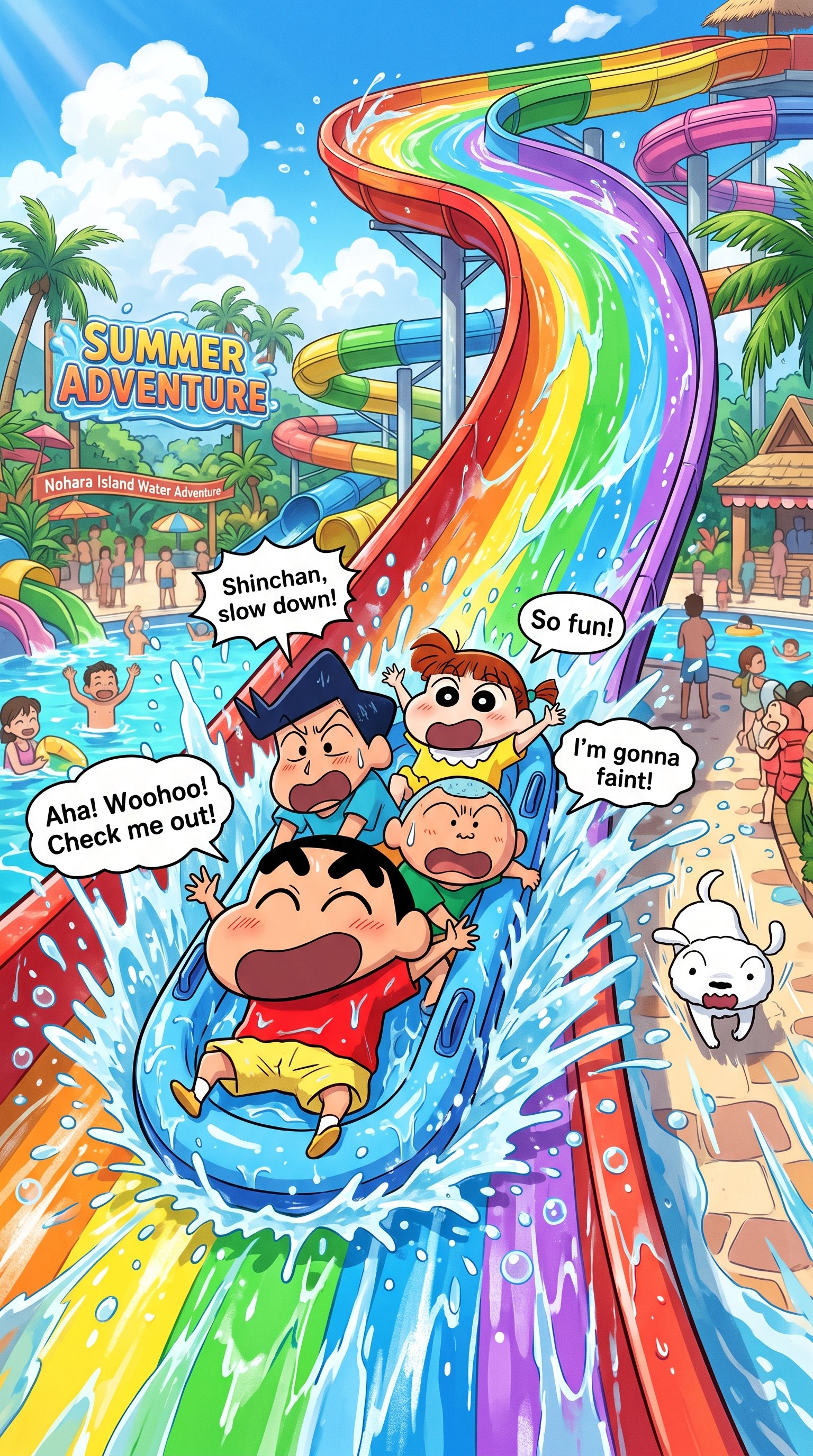 Download this Shinchan Water Park Wallpaper in high quality design with 2160x3840 resolution. Perfect for your laptop, mobile